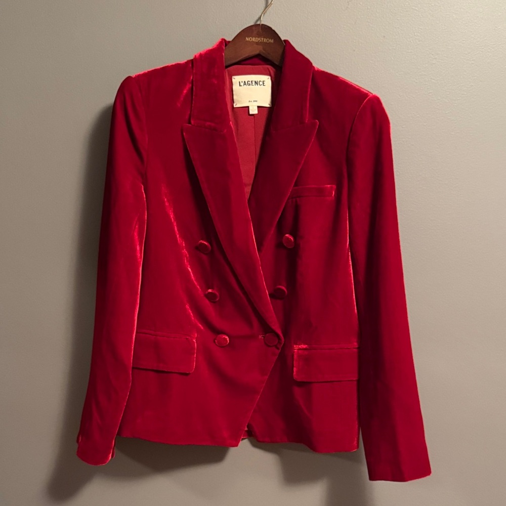 L'AGENCE Red Velvet Blazer